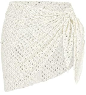 ZAFUL Sarong-Überzüge für Frauen, Strandurlaub, Netzstoff, durchsichtig, seitlich zu binden, Badeanzug-Überzug, Minirock (Einheitsgröße, 4-Weiß)