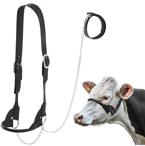 Yeyeplum Lederhalfter für Vieh- und Milchvieh-, Pferdeshow, verstellbar, für Rinder, Pferde, verstellbar, für Burrotiere, Größe S (295 - 476 kg)