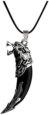 Generisch Wolfszahn Halsanhänger mit Halskette,Drachen Kette - Wikinger Schmuck für Männer, hochwertiger Halsschmuck, Schmuck neuestes Modell, Zahn, Wolf für Damen und Herren, Kinder und Fans(black)