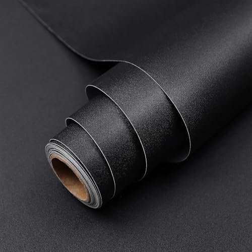 Hode Black Sticky Back Plastic, Vinyl Wrap Film Roll for Furniture 30X300cm, Self Adhesive Wallpaper Covering Paper for Wall Shelf Kitchen Cupboard (Matt)