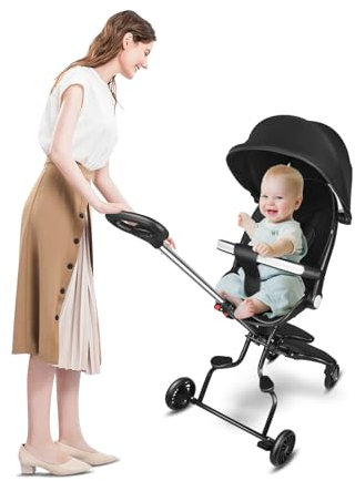 Kinderwagen, ultraleicht, Buggy, 6 Monate bis 4 Jahre, Reisekinderwagen, tragbar und leicht, höhenverstellbar, 3-Punkt-Gurt, verstellbares Dach (schwarz)