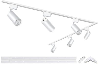 Bravsekai pista de iluminación kits de cabezas, 6 luces de la pista extendida 2x1m H Tipo de carriles de la pista 20W 3000K blanco cálido lámpara de techo del proyector