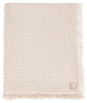 Jollein Babydecke Muslin- Fringe Stripe, Biscuit/Ivory - 75x100cm - 100% Baumwolle - Für Babywiege - 0.5 TOG - GOTS Zertifiziert - Mit Fransen