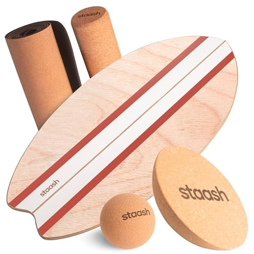 STAASH® Balance Board aus Holz – Starter oder Full Kit – Für Gleichgewicht, Fitness & Surf-Feeling – Spaß & Training Zuhause oder im Studio (STAASH - Orange Pro)