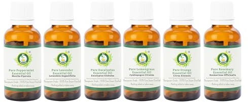 6er Pack ätherische Öle Pfefferminze Lavendel Eukalyptus Zitronengras Orange Rosmarin 100% rein natürlich Für Aromatherapie Spa Entspannung Haut Haar Duftkerzen Diffusor Geschenkset 10ml (0.338oz)
