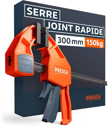 Presch Sargento Carpintero 300mm - Abrazadera de barra con 150 kg de fuerza de sujeción - Robusto gracias al acero al carbono y al cuerpo reforzado con fibra de vidrio - Con función de expansión