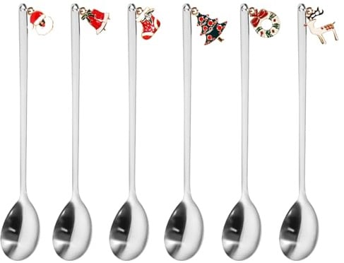 6 Stück Weihnachtslöffel Set, Weihnachten Besteck Kaffee Löffel, Geschirr Weihnachten Weihnachtsgeschirr Set Edelstahl Weihnachtslöffel für Weihnachtsfeier Tischdekorationen