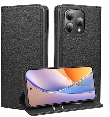 JNERBUYI Flip Handyhülle für Cubot A40 mit Starker Magnet Schutz, Litchi PU Lederhülle mit Anti-Fingerprint, Luxuriöse Wallet Case. Schwarz
