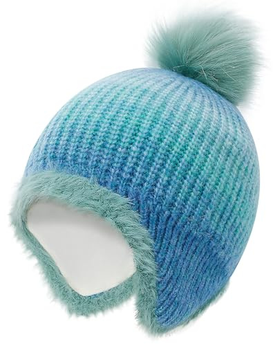 MASOCIO Wintermütze Kinder Mädchen Warme Strickmütze Kleinkind mit Ohrenklappen Mütze mit Bommel 3-10 Jahre