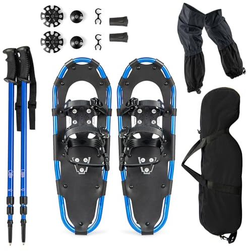 SOARS Kit di racchetta da neve 4 in 1, racchette da neve in alluminio con bastone da passeggio telescopico, borsa da stoccaggio, ghette impermeabili, per donne, uomini, bambini