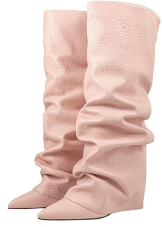 ticticlily Bottines Femme Cuir Hiver Bottes à Revers Cowboy Boots mi Hautes Décontractées A Rose 39 EU