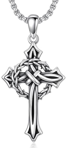 HARMONY BOLA Kreuz Halskette für Herren 925 Sterlingsilber St. Christophe/Nagel/Atheist/Allah/Yahweh Anhänger Halskette mit Schutz Amulett Schmuck für den Ehemann