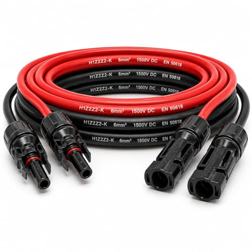 35Fahrenheit Solarkabel Set H1Z2Z2-K 6mm² | 2x3m Verlängerungskabel inkl. Solarstecker | Photovoltaik Kabel beidseitig rot/schwarz mit Stecker für PV Solaranlage | UV- & Witterungsbeständig