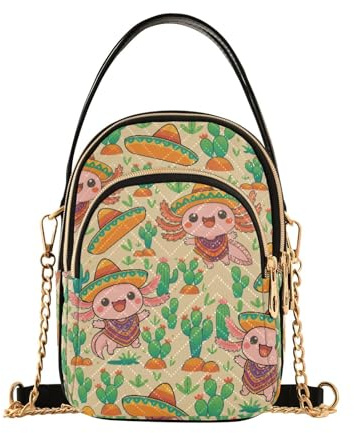 Mnsruu Women Girls Crossbody Bag, Axolotl Mexico Cactus Ladies Shoulder Bag, Cellphone Handbags Coin Purse Wallet Gifts