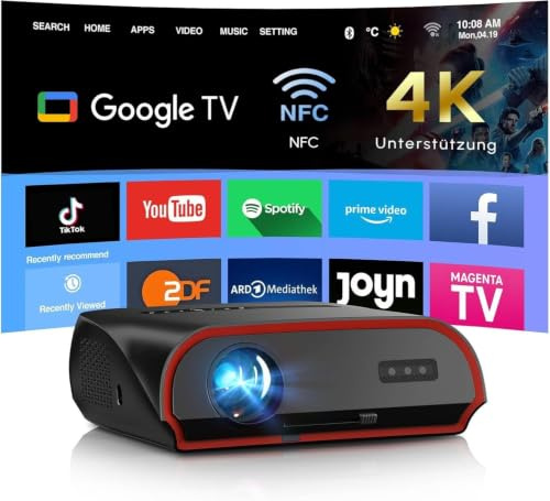 4K Heimkino Beamer 2200 ANSI Smart OS mit WiFi6 & BT5.4 | HDMI 2.1 ARC, NFC, Dolby Audio LED Video Projektor, Sprachsteuerung, Autofokus/Trapezkorrektur, Geringe Latenz, Decke