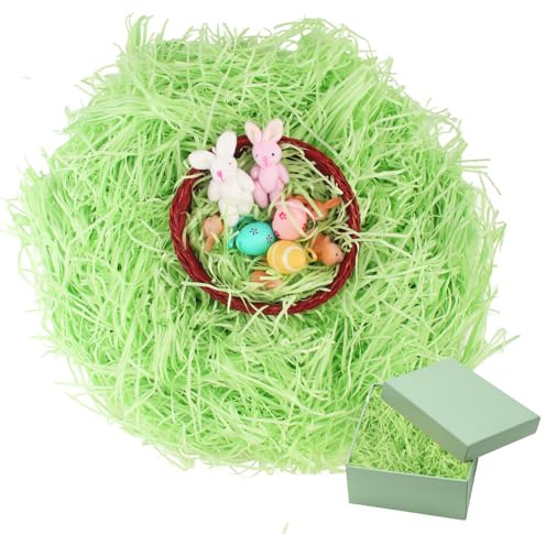 Vaskula 300g Papier Déchiqueté Herbe de Paques Vert Papier Emballage de Remplissage pour Panier Cadeau Sac Cadeau Oeufs de Paques Decoration