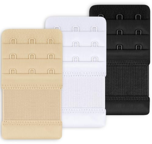 Vancle 3 Stück BH-Verlängerer 3 Haken 3 Reihen, Stretch Bra Extender | Polyester, elastisch & atmungsaktiv, Edelstahlhaken, 3 Haken pro Reihe, 4 Farben, 7,5 cm erweiterbar