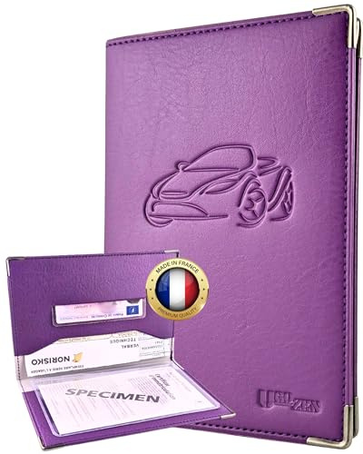 Ugozen Pochette Carte Grise Luxeo | Porte Papier Voiture Etui 3 Volets Cristal Inclus
