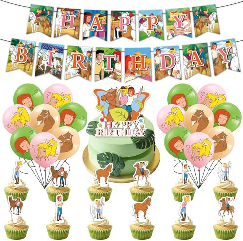 32 Stück Pferdeparty Geburtstagsdeko Set, Kindergeburtstag Deko Cartoon Luftballons Geburtstag Dekoration Set für Kinder Jungen Mädchen Themenpartys Dekorationen