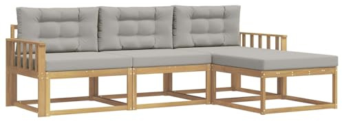 vidaXL Outdoor-Sofagarnitur 4 pcs Weiß und Hellgrau Polyester, Moderne Garten-Sofagarnitur, wetterfest, Bequeme Loungemöbel, stylische Sitzmöglichkeiten für den Hof