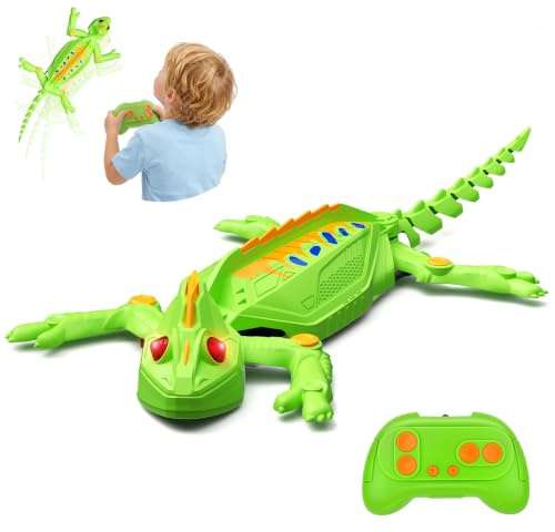 Ambesty Gecko Wandflitzer Spielzeug für Kinder,Ferngesteuert Gecko Wiederaufladbarer RC Klettergecko mit LED Augen 360° Drehbar Stoßfestes Geschenk für Jungen Mädchen ab 3 4 5 6 7 8 Jahren