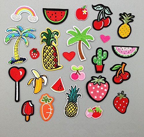 Yulakes 24 STK Patch Sticker/Aufnäher Sticker/Niedlich DIY Kleidung Patches Aufkleber Obst Frucht Patches für T-Shirt Jeans Kleidung Taschen