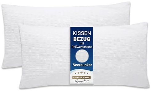 ZOLLNER 2er Set Kissenbezug - 40x80 cm - weiche Kissenhülle in weiß - mit praktischem Reißverschluss - Baumwolle - waschbar bis 95°C