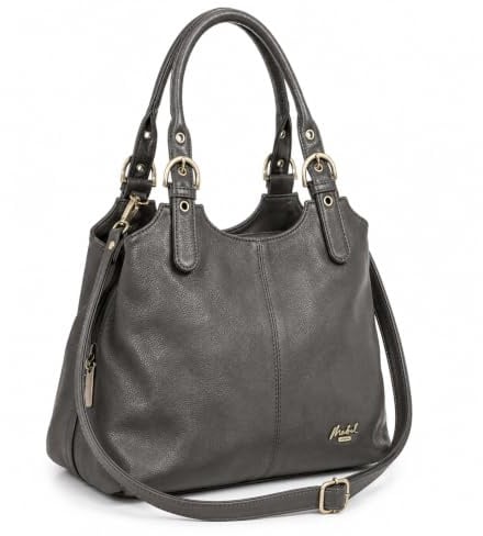 Mabel Womens Multi Compartement Bag - Medium Size Multiple Zip Pockets - Long Shoulder Strap Handbag - AMELIA (Dark Grey)