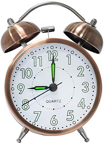 lunaoo Reveil Cloche Classique, Reveil Matin Vintage Retro Silencieux, Réveil Analogique avec Lumineux Nombre pour Enfant, Adulte