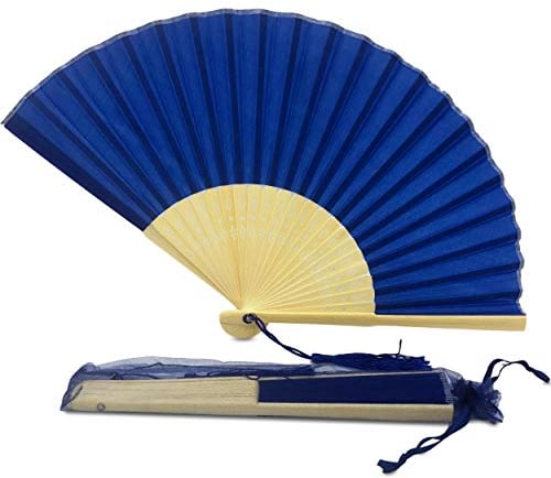 FANSOF.FANS Fabric Handheld Folding Hand Fan With a Tassel Grade A Bamboo Ribs for Women Girls Summer Party Event Favour Birthday Wedding Souvenir Gift (Royal Blue)
