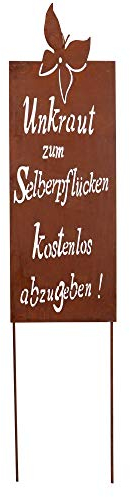 Gartenschild Rost Spruch Unkraut schmal klein