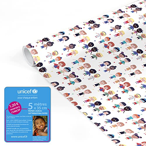 Clairefontaine 231622UNICEFC - Rolle Geschenkpapier UNICEF Tiny Rolls, 5x0,35m 80g, 1 Rolle, Farandole
