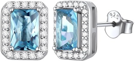 ChicSilver Silber Quadrat Ohrstecker mit Aquamarin Gebursstein für Damen Mädchen Quadratisch Birthstone Ohrstecker Piercing Ohrschmuck für Valentinstag Hochzeit