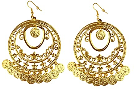W WIDMANN MILANO Party Fashion 10024 - Goldene Ohrringe mit Münzen, orientalischer Schmuck, Kostümzubehör, Bauchtänzerin, Zigeunerin, Karneval, Mottoparty