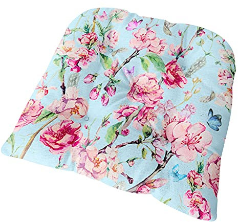 Fansushop Stuhlkissen mit Bändern, Blumen Blatt Drucken Sitzkissen Leinen Weiches Stuhl Auflage Tatami Komfortable Sitzpolster für Indoor Zuhause Stuhl Balkon Garten (40x40x6cm,Blauer Schmetterling)