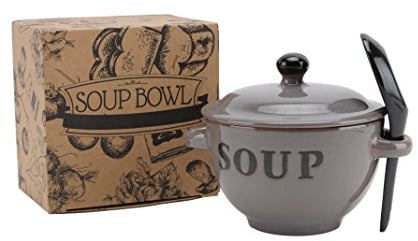 CGB Giftware Grey Stoneware 400ml Soup Bowl and Spoon Set in Gift Box | Country Farmhouse Chic | Breakfast Lunch Dinner Tea GA635GREY