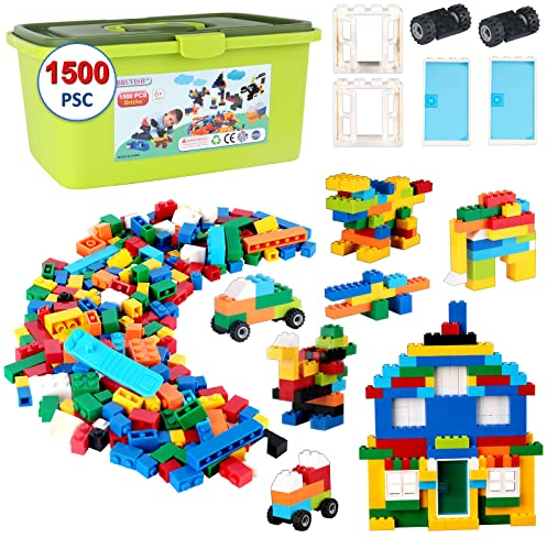 BRUVISH Briques de Construction 1500 pièces, Blocs de Construction Classiques pour Enfants à partir de 6 Ans, Couleurs aléatoires 8 Formes, Compatible avec Toutes Les Grandes Marques