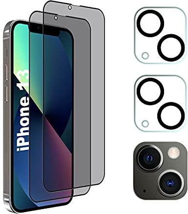 AiMok [2 Stück Privacy Panzerglas Schutzfolie Kompatibel mit iPhone 13 + [2 Stück] Panzerglas Kamera Folie [Anti-Spy] [Kratzfest] [Doppelschutz] 9H Härte Blickschutzfolie