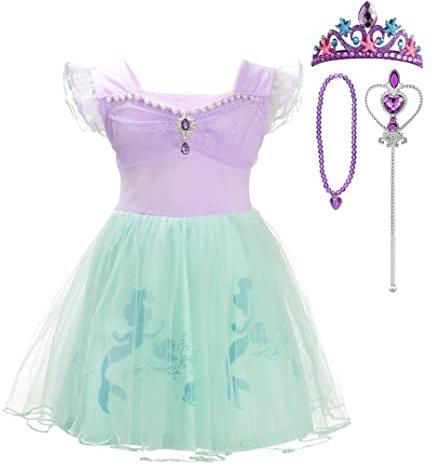 Lito Angels Deguisement Robe Tulle Petite Sirene Princesse Ariel avec Accessoires Enfant Fille, Anniversaire Fete Carnaval Vetement Ete, Taille 3-4 Ans (étiquette en tissu 120)