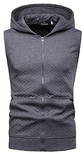 AIOIDI Herren Tank Top Ärmelloser Hoodie Muskelshirt Workout Sport Fitness Unterhemden B-Grau L