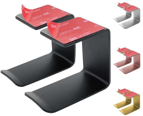 Mt.Jun Aluminum Under-Desk Headphone Hook 2 Pack, with Strong Adhesive VHB Tape, Holds 5 lbs (Black)