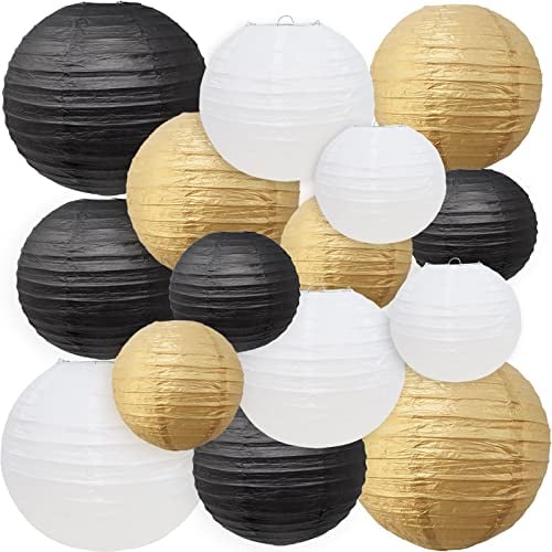 15 Stück Papier Laterne Lampions runde Lampenschirm Papierlaterne, Bunte Papierlaterne für Hochzeiten, Geburtstage - Verschiedene Größen von 15, 20, 25cm (Muti)