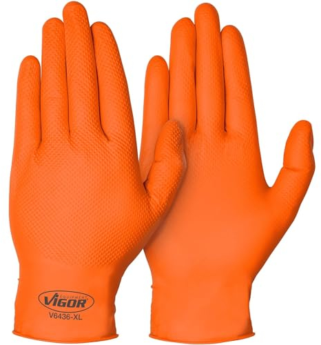 ViGOR Nitril Handschuhe V6436-XL 90er Pack I ausgezeichente Haftung, Rutschfest auch im Umgang mit Öl, Fett, Chemikalien und Schmutz I Touchscreen Handschuhe I Farbe: Orange, Größe 10 (XL)