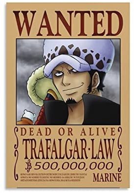 NANXIANG Anime One Piece Wanted Poster Trafalgar Law Bild Druck Leinwand Poster Wandfarbe Kunst Poster Dekor Moderne Home Kunstwerke 50 x 75 cm