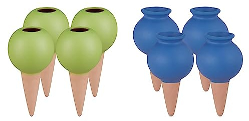 Relaxdays Tonspitzen Bewässerung & Tonspitzen Bewässerung, 4er Set, Wasserspender für Zimmerpflanzen & Balkonkästen, automatisch, Gießkegel, blau, 12 x 6 x 6 cm