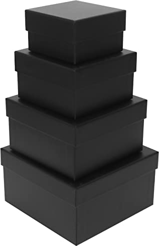 CHARMGIFTBOX Geschenkbox mit deckel,4 Schwarze, Quadratische Geschenkboxen in Verschiedenen Größen für Vatertag, Muttertag, Valentinstag, Hochzeit,Geschenkbox Geburtstag