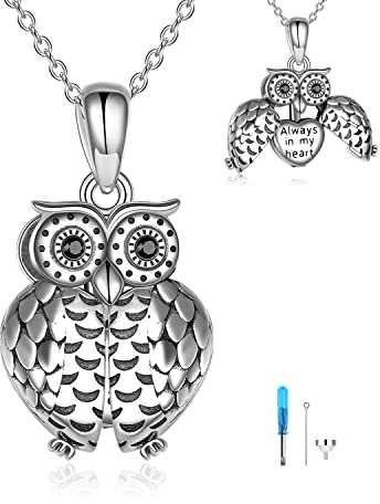URONE Urnen Kette für Asche 925 Sterling Silber Eulen Urnen Anhänger Halskette Kremation Schmuck für Damen
