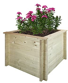 TIMBELA Carre Potager Exterieur Bois - Jardinieres Exterieur pour Jardin, Balcon, Terrasse – pour Fleurs, Herbes aromatiques, Légumes- Bois Massif pin/épicéa 28 mm, 78x78xH57 cm, M621