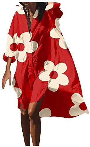 Chemisier Femme Chic Et Élégant,Robe De Plage Boheme Robe Grande Taille Fluide Decontractée Robe Chemise Baggy Manche Longue Robe D'Été Imprimee Boutonnee Plus Size Dresses Blanche Bleu Rose S Au 5XL