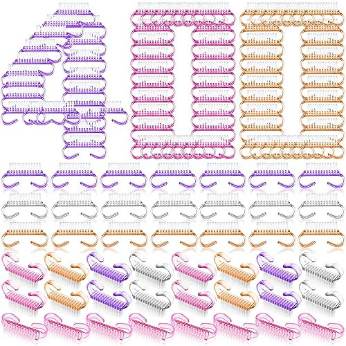 Bokon 400 Pcs Handle Grip Nail Brush Bulk Nail Scrub Brush Nail Brush for Cleaning Fingernails Fingernail Brush Pedicure Nail Scrubber for Cleaner Toes Nails Christmas Thanksgiving Gifts (Colorful)